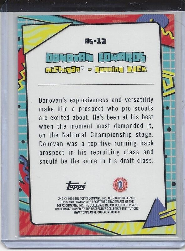 DONOVAN EDWARDS 2024 BOWMAN CHROME UNIVERSITY AFTER SCHOOL SPECIAL CASE HIT #13
