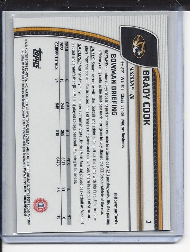 BRADY COOK 20224 BOWMAN CHROME UNIVERSITY PURPLE REFRACTOR /399