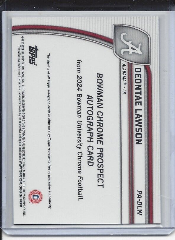 DEONTAE LAWSON 2024 BOWMAN CHROME UNIVERSITY 1ST ALABAMA AUTO