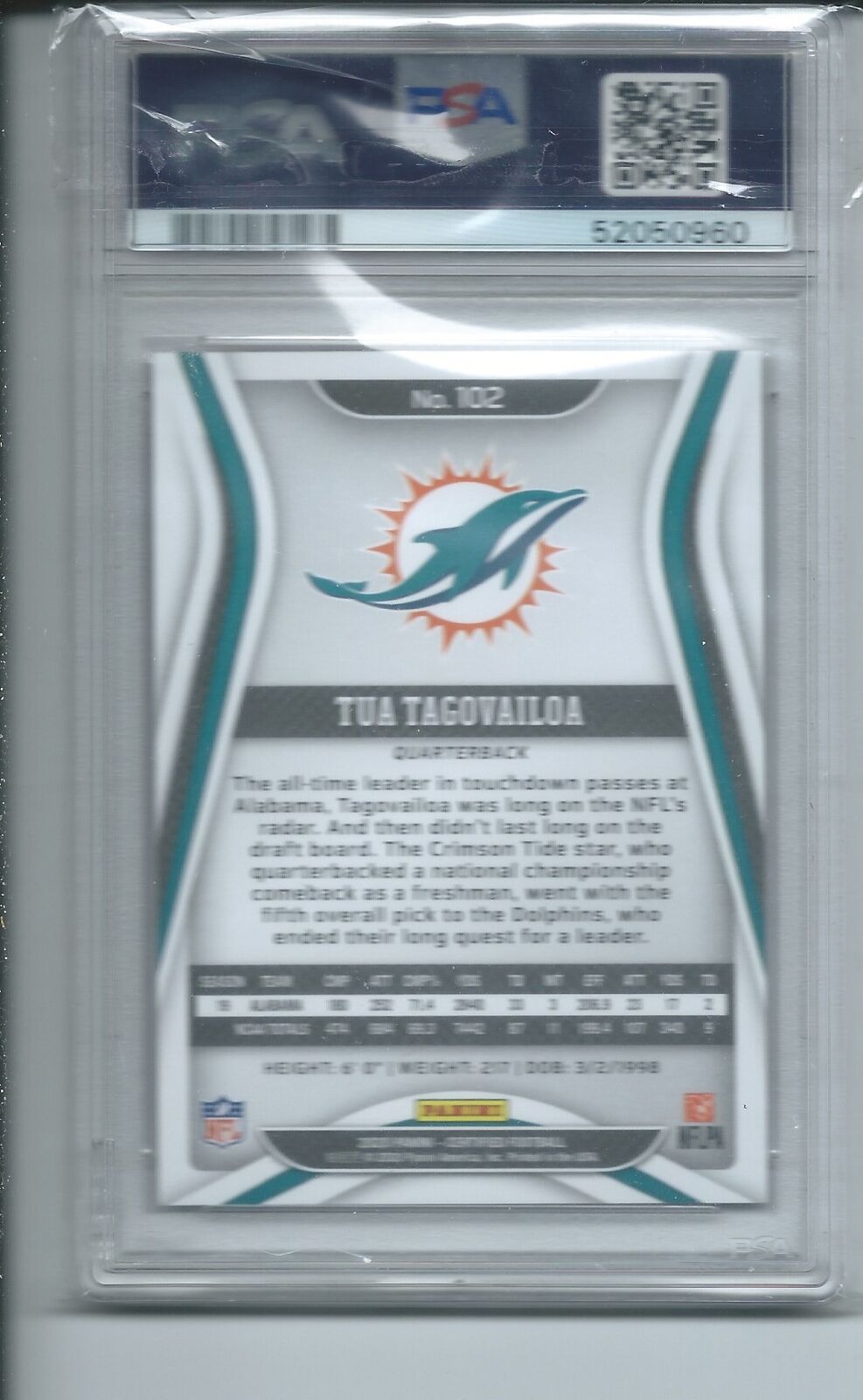 TUA TAGOVAILOA 2020 PANINI CERTIFIED MIRROR RED RC #D 56/99 PSA 10 GEM POP 7