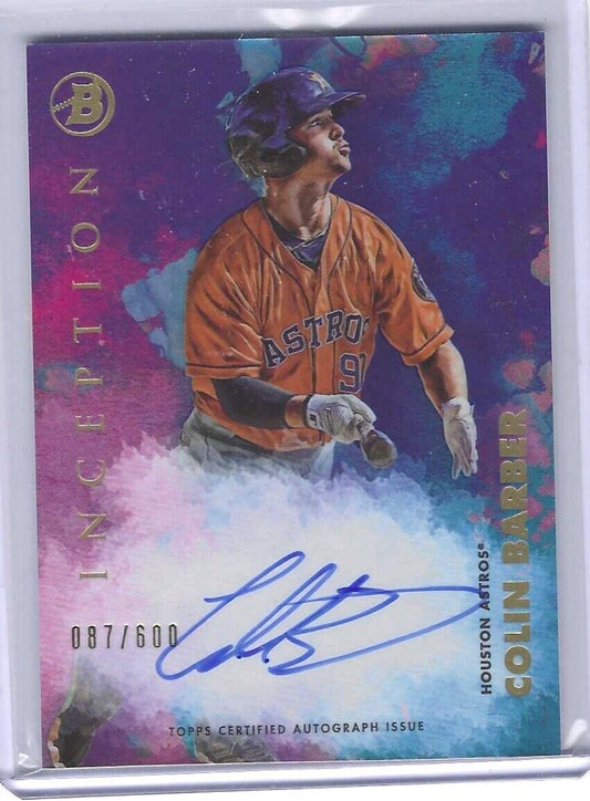 COLIN BARBER 2021 BOWMAN INCEPTION PROSPECT ON CARD AUTO #D 087/600