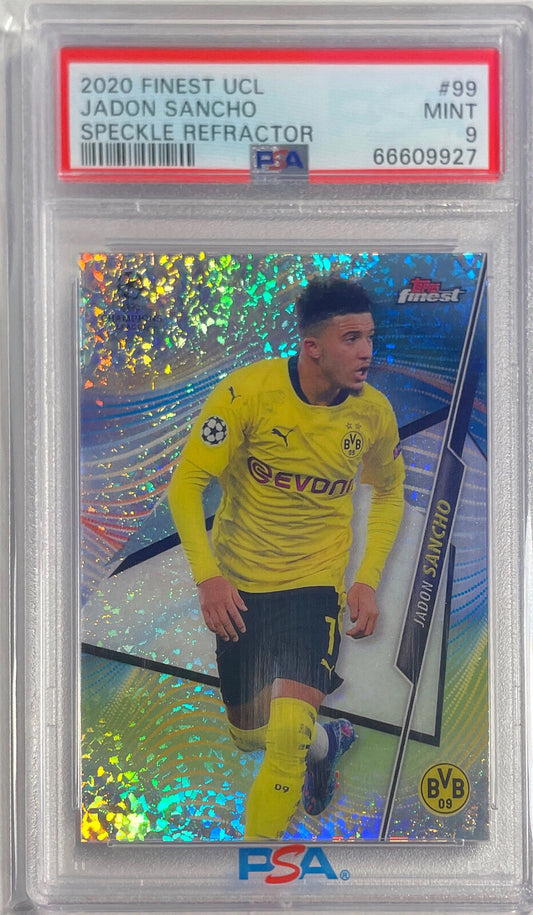 JADON SANCHO 2020-21 TOPPS FINEST UCL SPECKLE REFRACTOR #D 122/175 PSA 9 POP 1/1