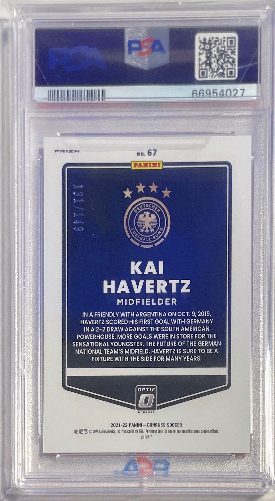 KAI HAVERTZ 2021-22 DONRUSS OPTIC ROAD TO QATAR RED HOLO #D 131/149 PSA 9 POP 1
