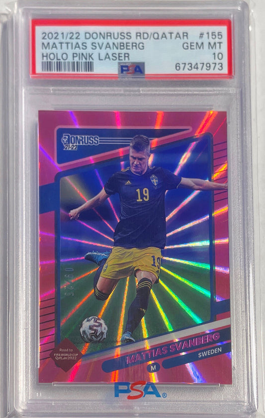 MATTIAS SVANBERG 2021-22 DONRUSS ROAD TO QATAR PINK LASER #D 9/25 PSA 10 POP 1/1
