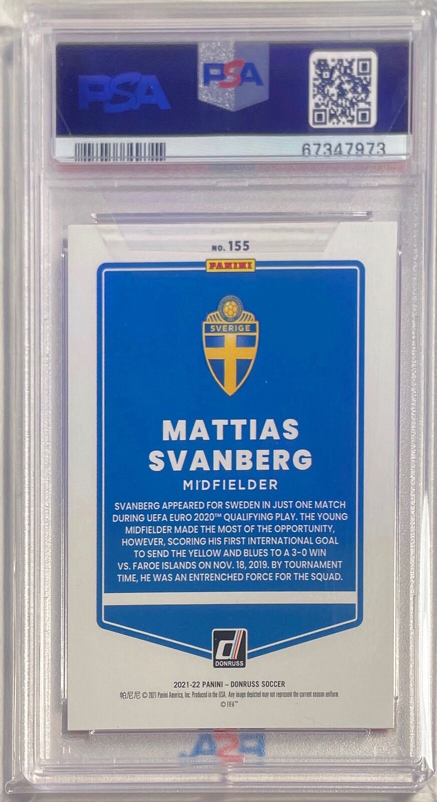 MATTIAS SVANBERG 2021-22 DONRUSS ROAD TO QATAR PINK LASER #D 9/25 PSA 10 POP 1/1