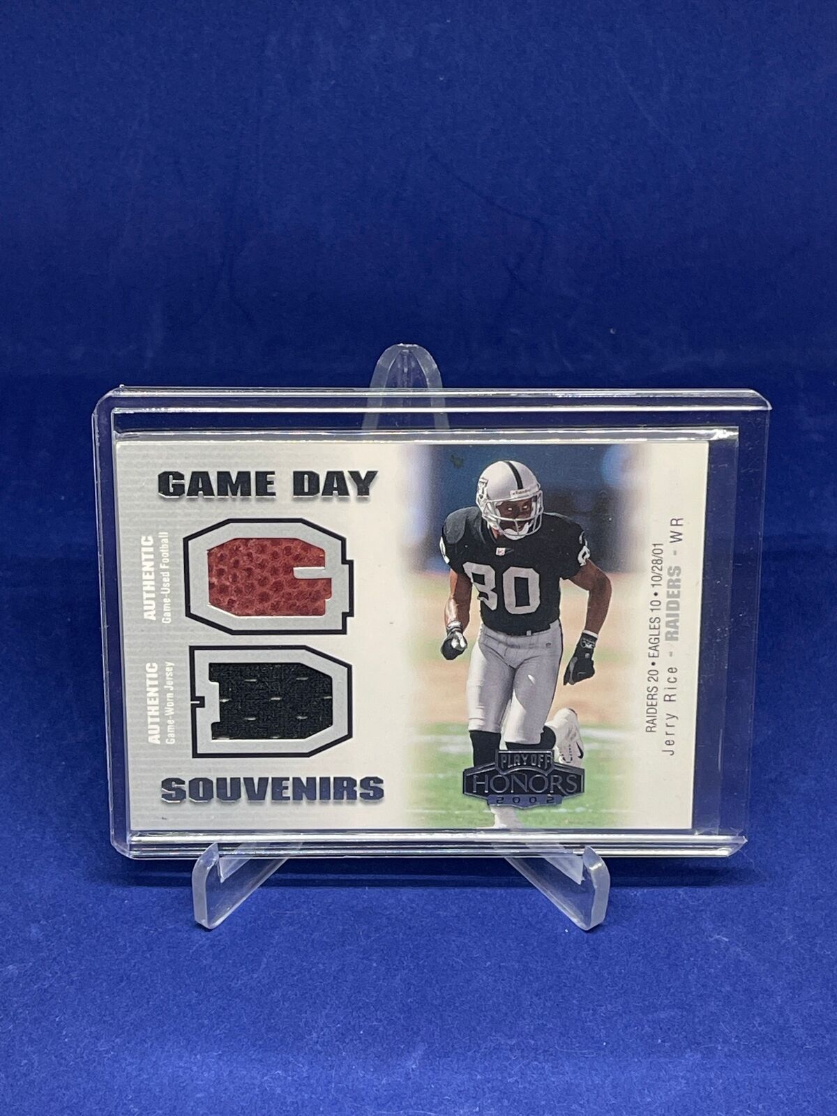 JERRY RICE 2002 PLAYOFF HONORS GAME DAY SOUVENIRS JERSEY BALL RELIC #D 159/250