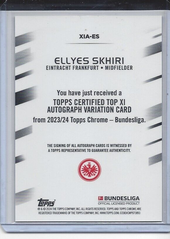 ELLYES SKHIRI 2023-24 TOPPS CHROME BUNDESLIGA TOP XI SUPERFRACTOR AUTO #D 1/1