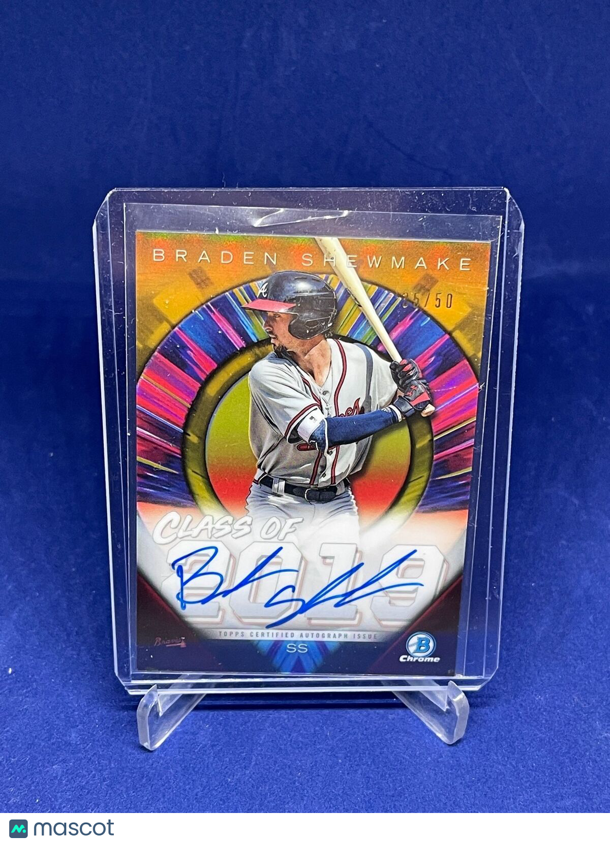 BRADEN SHEWMAKE 2019 BOWMAN DRAFT CLASS OF 2019 GOLD REFRACTOR AUTO RC #D 35/50