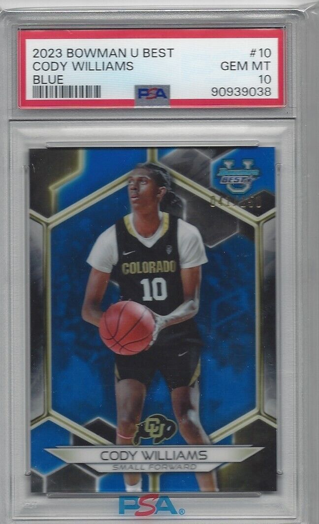 CODY WILLIAMS 2023 BOWMANS BEST UNIVERSITY BLUE REFRACTOR /150 PSA 10 GEM POP 2