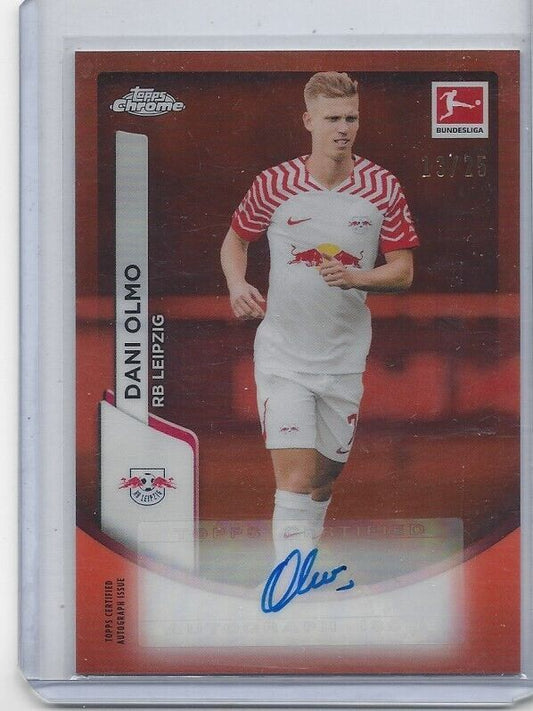 DANI OLMO 2023-24 TOPPS CHROME BUNDESLIGA ORANGE LEIPZIG REFRACTOR AUTO #D 13/25