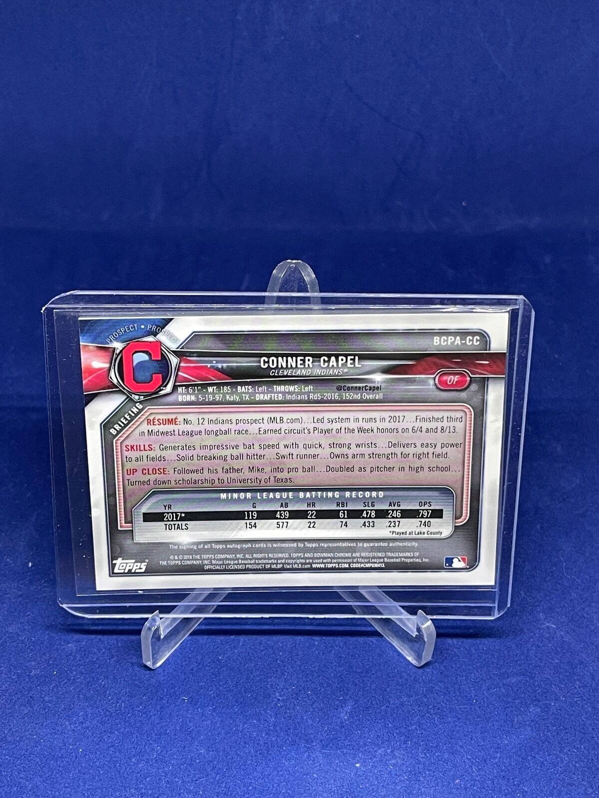 CONNER CAPEL 2018 BOWMAN CHROME ON CARD AUTO PROSPECT
