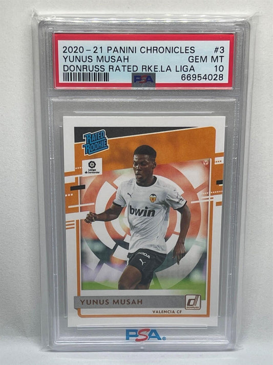 YUNUS MUSAH 2020-21 PANINI CHRONICLES #3 DONRUSS RATED ROOKIE LA LIGA RC PSA 10