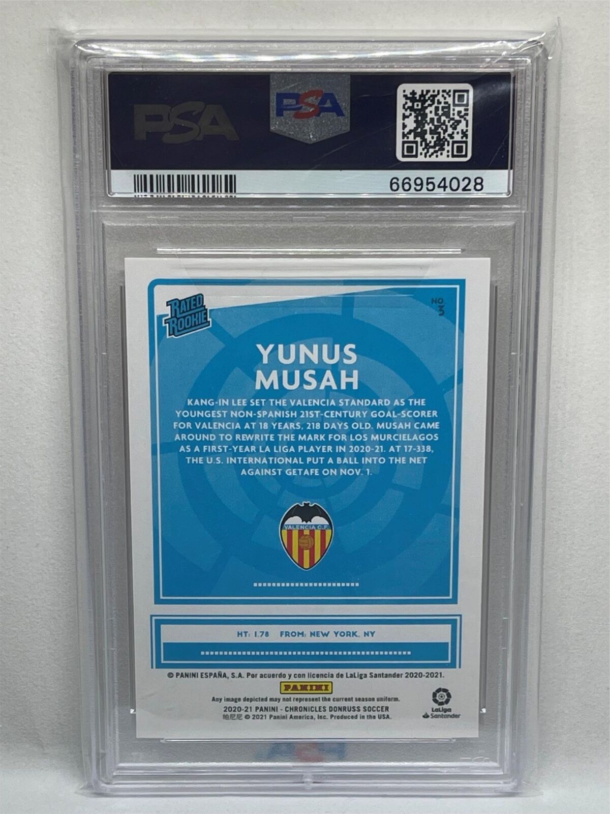 YUNUS MUSAH 2020-21 PANINI CHRONICLES #3 DONRUSS RATED ROOKIE LA LIGA RC PSA 10