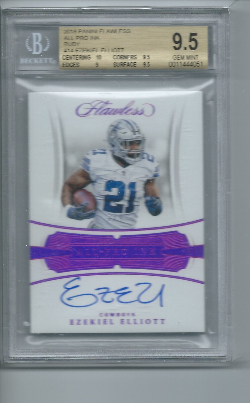 EZEKIEL ELLIOTT 2018 PANINI FLAWLESS RUBY ALL PRO AUTO RC #D 1/4 BGS 9.5 POP 1/1