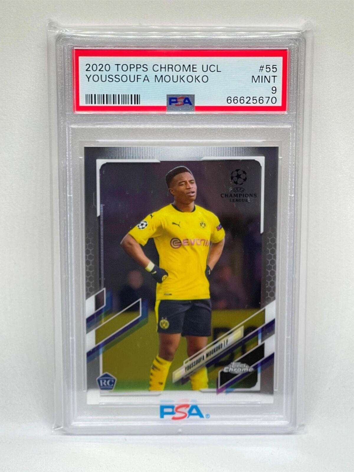 YOUSSOUFA MOUKOKO 2020 TOPPS CHROME UCL #55 ROOKIE RC PSA 9 MINT