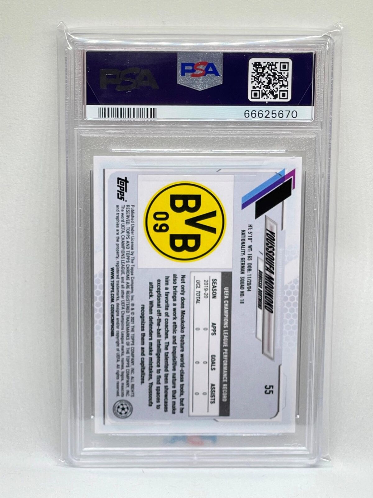 YOUSSOUFA MOUKOKO 2020 TOPPS CHROME UCL #55 ROOKIE RC PSA 9 MINT
