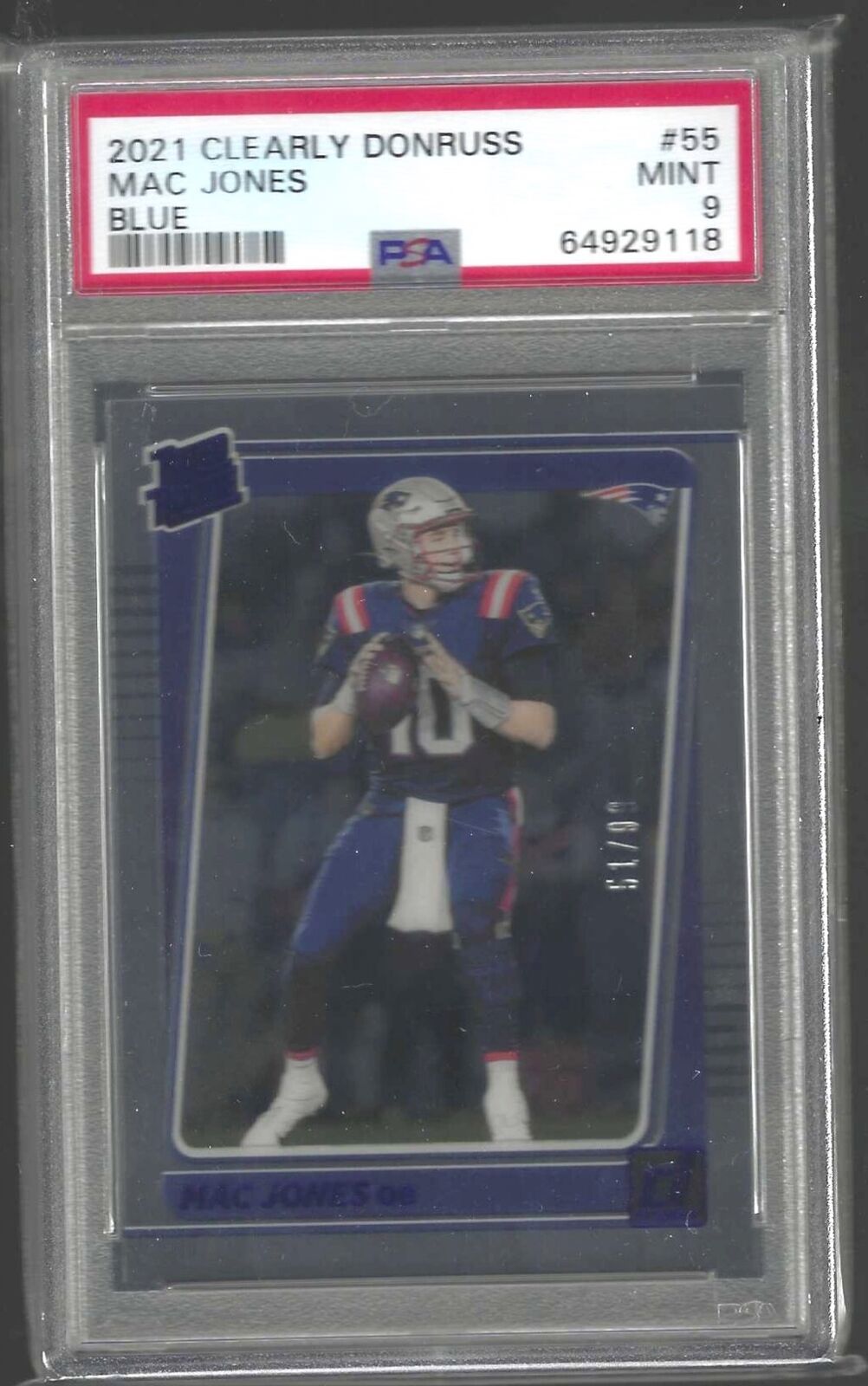 MAC JONES 2021 PANINI CLEARLY DONRUSS BLUE RATED ROOKIE RC /99 PSA 9 MINT POP 8