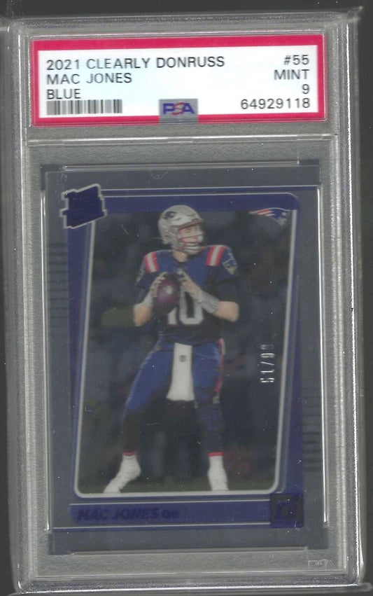 MAC JONES 2021 PANINI CLEARLY DONRUSS BLUE RATED ROOKIE RC /99 PSA 9 MINT POP 8
