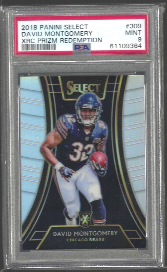 DAVID MONTGOMERY 2018 PANINI SELECT XRC PRIZM REDEMPTION RC 309 PSA 9 MINT POP 8