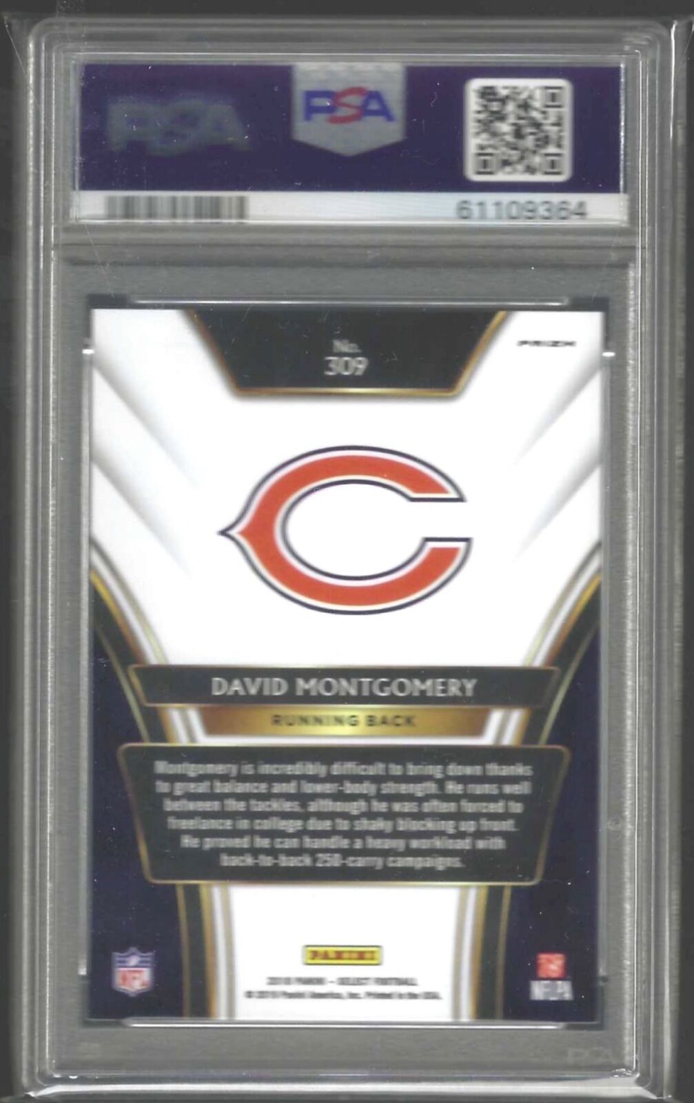 DAVID MONTGOMERY 2018 PANINI SELECT XRC PRIZM REDEMPTION RC 309 PSA 9 MINT POP 8