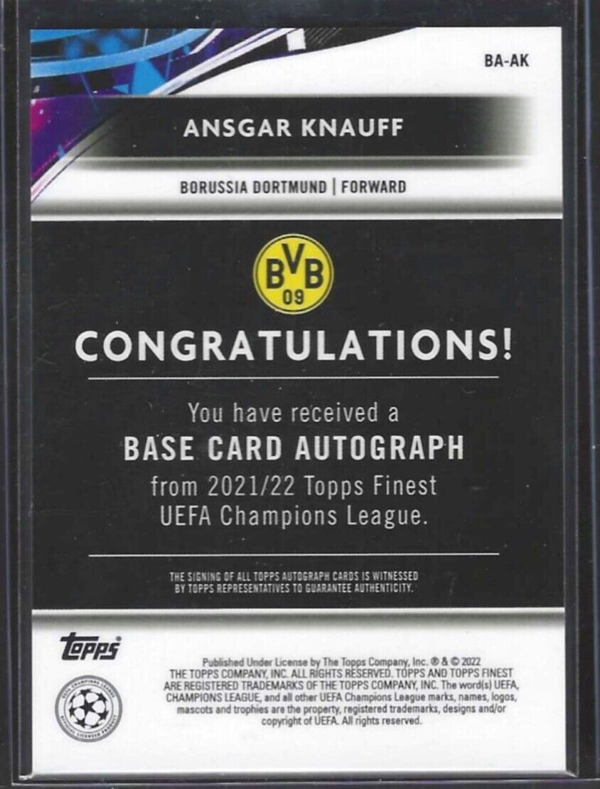 ANSGAR KNAUFF 2021-22 TOPPS FINEST SILVER REFRACTOR AUTO #BA-AK