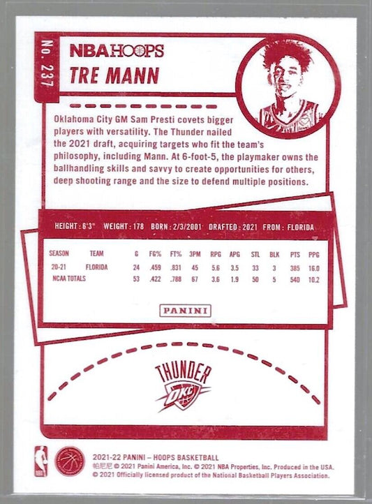 TRE MANN 2021-22 NBA HOOPS RED BACK SP ROOKIE RC #237