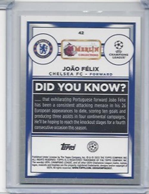 JOAO FELIX 2022-23 TOPPS MERLIN CHROME AQUA SPECKLE REFRACTOR #D 148/199