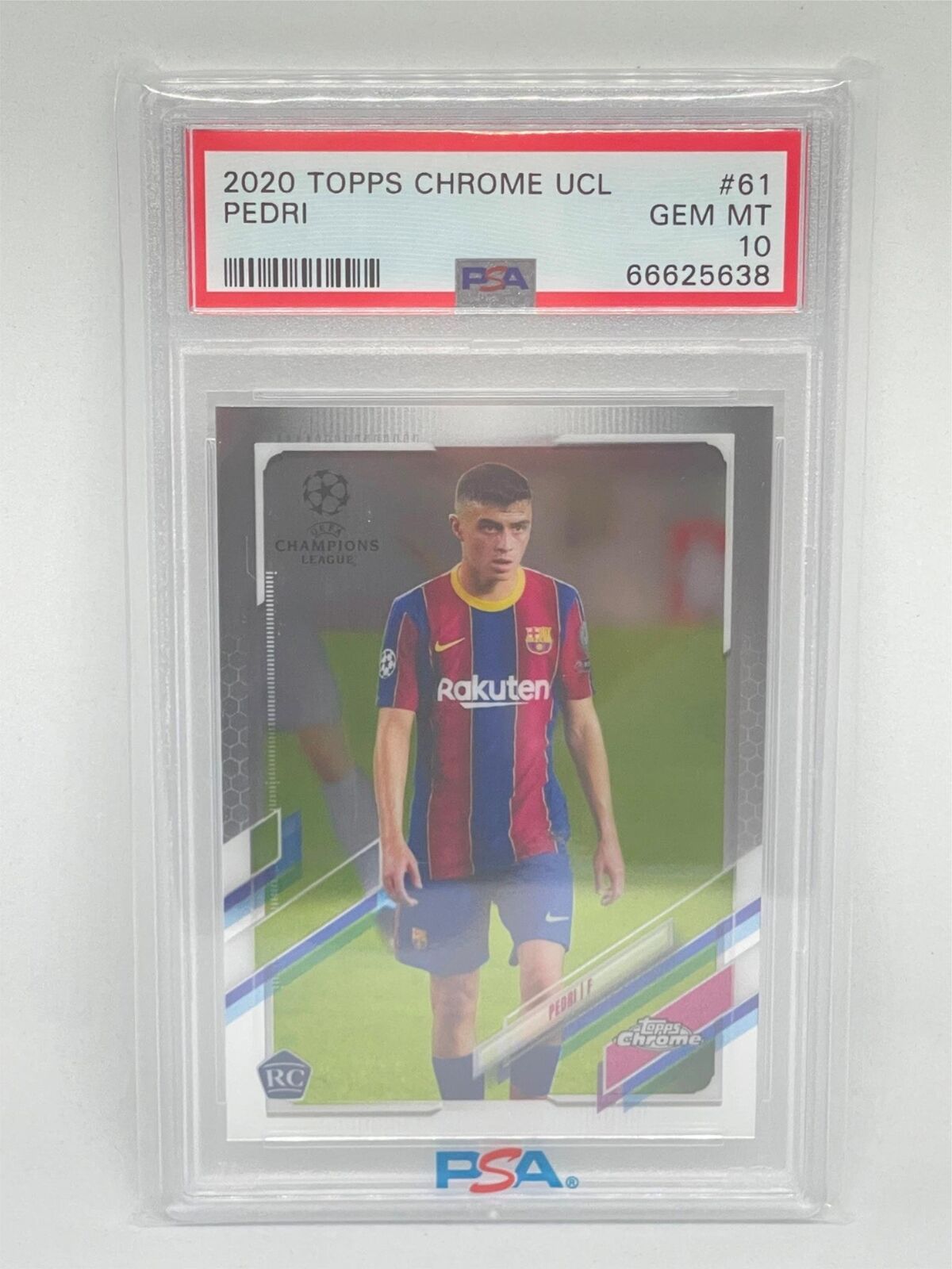 PEDRI 2020 TOPPS CHROME UEFA CHAMPIONS LEAGUE #61 ROOKIE RC PSA 10 GEM MINT