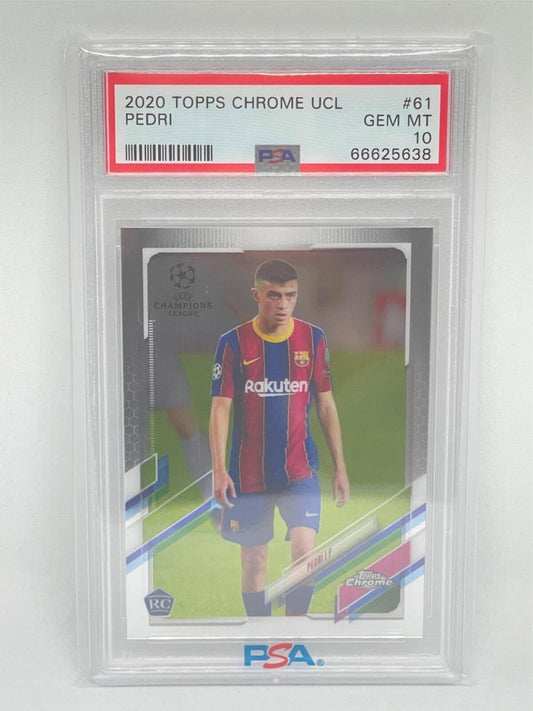 PEDRI 2020 TOPPS CHROME UEFA CHAMPIONS LEAGUE #61 ROOKIE RC PSA 10 GEM MINT