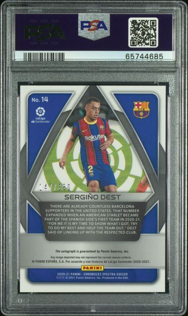 SERGINO DEST 2020-21 PANINI CHRONICLES SPECTRA LA LIGA AUTO RC /380 PSA 9 POP 7