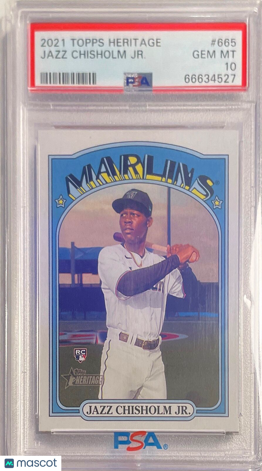 JAZZ CHISHOLM JR. 2021 TOPPS HERITAGE ROOKIE RC #665 PSA 10 GEM MINT POP 14