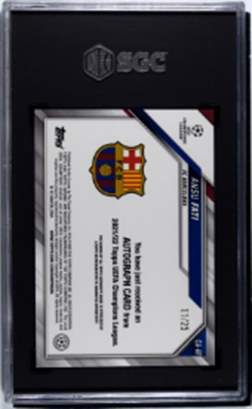 ANSU FATI 2021-22 TOPPS CHROME UCL ORANGE REFRACTOR AUTO /25 SGC 10 10AU POP 1/1