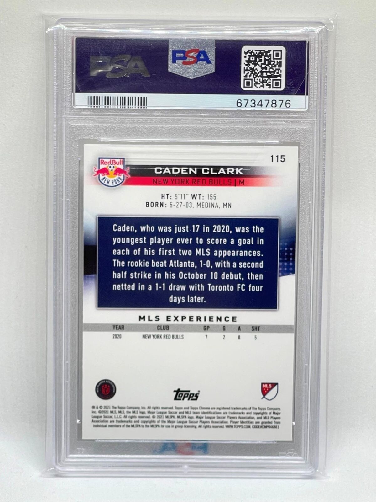 CADEN CLARK 2021 TOPPS CHROME MLS #115 ROOKIE RC PSA 9 MINT