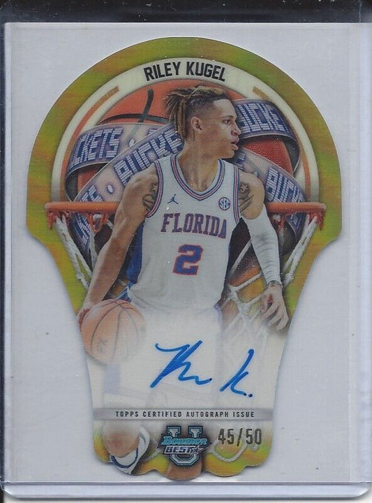 RILEY KUGEL 2023 BOWMAN'S BEST UNIVERSITY BUCKETS GOLD REFRACTOR AUTO #D 45/50
