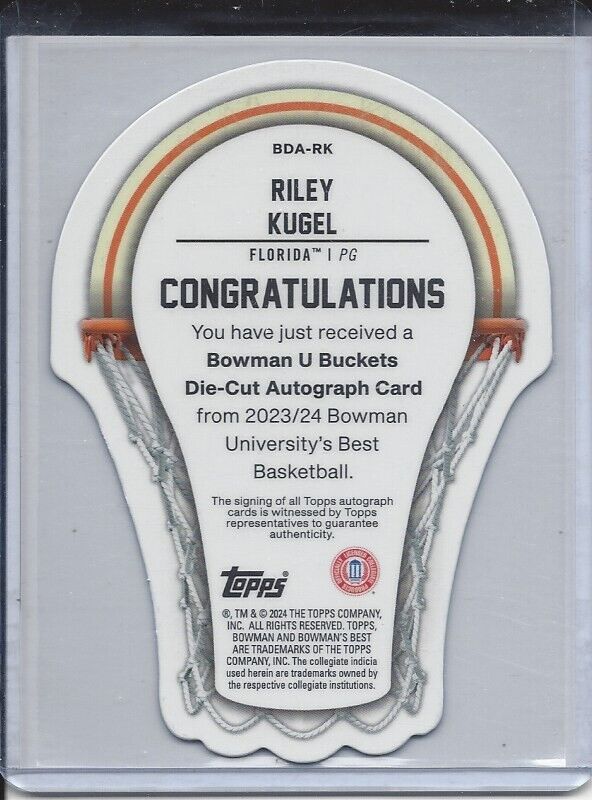 RILEY KUGEL 2023 BOWMAN'S BEST UNIVERSITY BUCKETS GOLD REFRACTOR AUTO #D 45/50