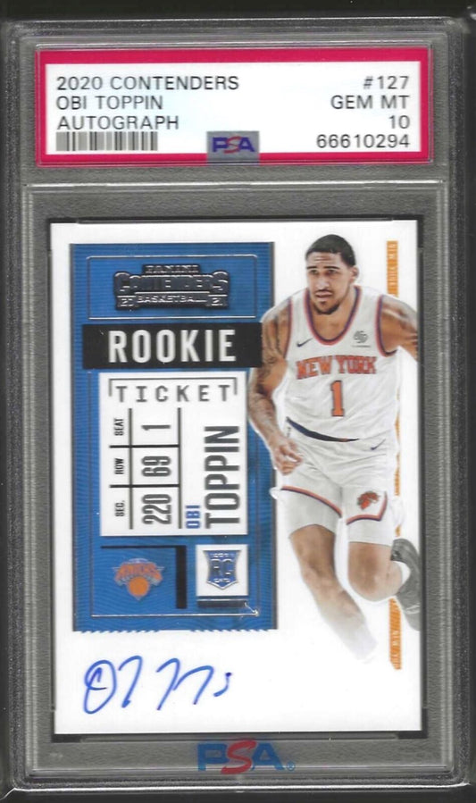 OBI TOPPIN 2020-21 PANINI CONTENDERS ROOKIE AUTO RC #127 PSA 10 GEM MINT POP 13
