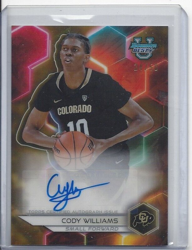 CODY WILLIAMS 2023 BOWMAN'S BEST UNIVERSITY GOLD REFRACTOR AUTO #D /50