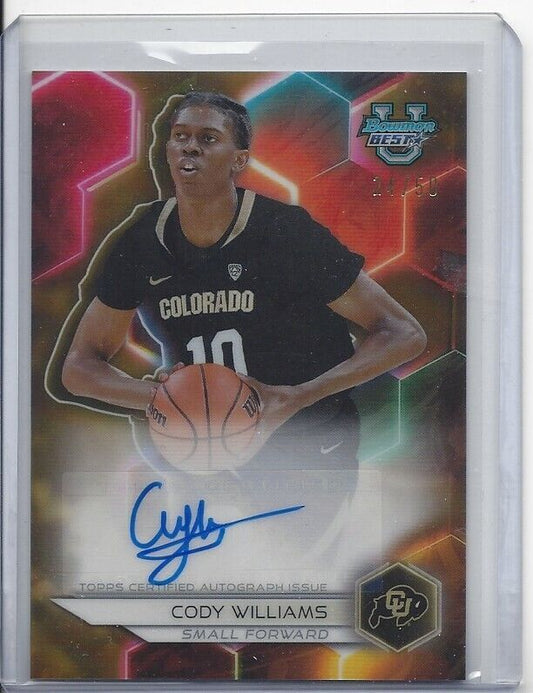 CODY WILLIAMS 2023 BOWMAN'S BEST UNIVERSITY GOLD REFRACTOR AUTO #D /50