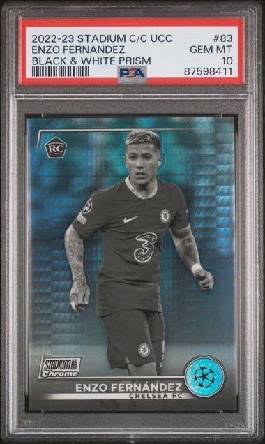 ENZO FERNANDEZ 2022-23 STADIUM CLUB CHROME BLACK WHITE PRISM RC #D 1/350 PSA 10