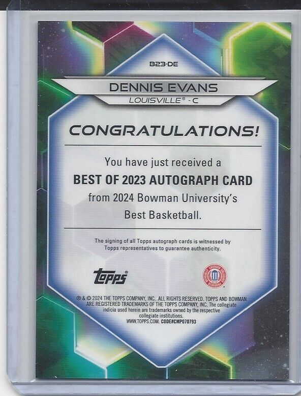 DENNIS EVANS 2023 BOWMAN'S BEST UNIVERSITY GOLD GEOMETRIC REFRACTOR AUTO #D /50