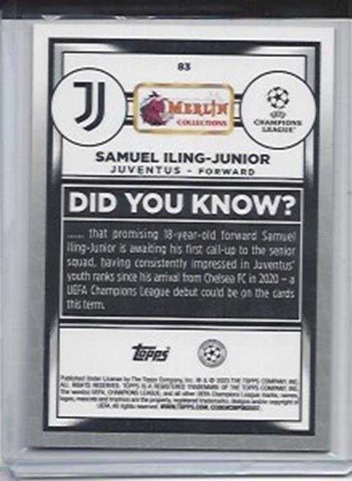 SAMUEL ILING JUNIOR 2022-23 TOPPS MERLIN ROSE GOLD SHIMMER REFRACTOR RC #D /299