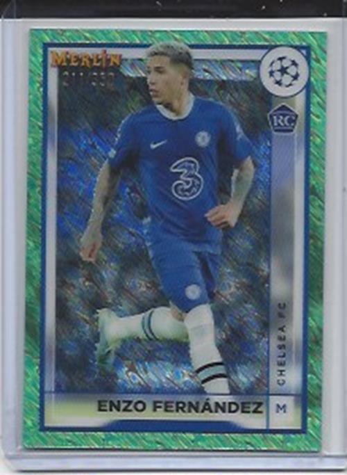ENZO FERNANDEZ 2022-23 TOPPS MERLIN CHROME GREEN SHIMMER REFRACTOR RC #D 211/350