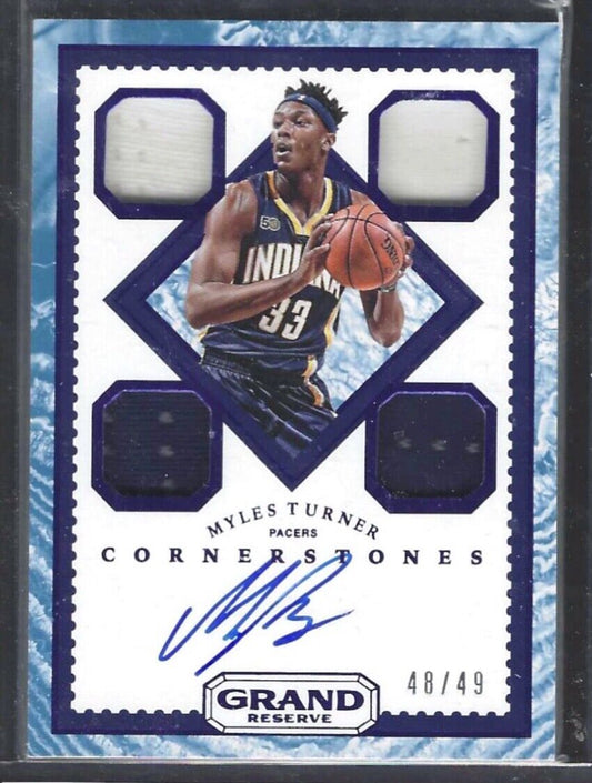 MYLES TURNER 2016-17 PANINI GRAND RESERVE CORNERSTONES QUAD JERSEY AUTO #D 48/49