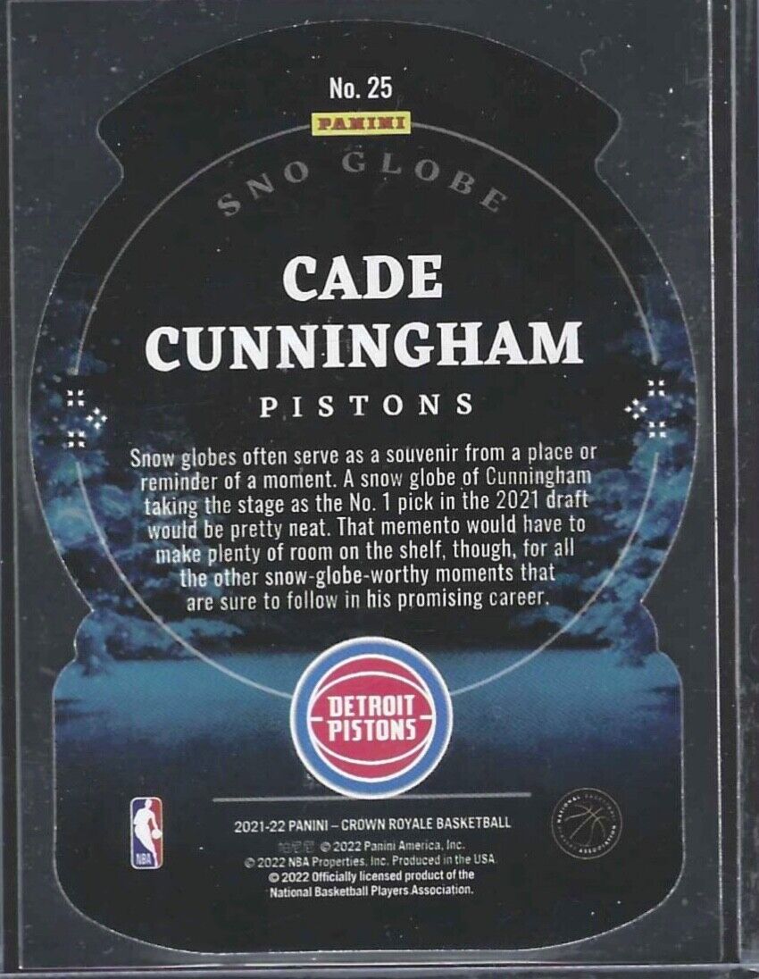 CADE CUNNINGHAM 2021-22 PANINI CROWN ROYALE DIE CUT RED FOIL SNO GLOBE RC #25