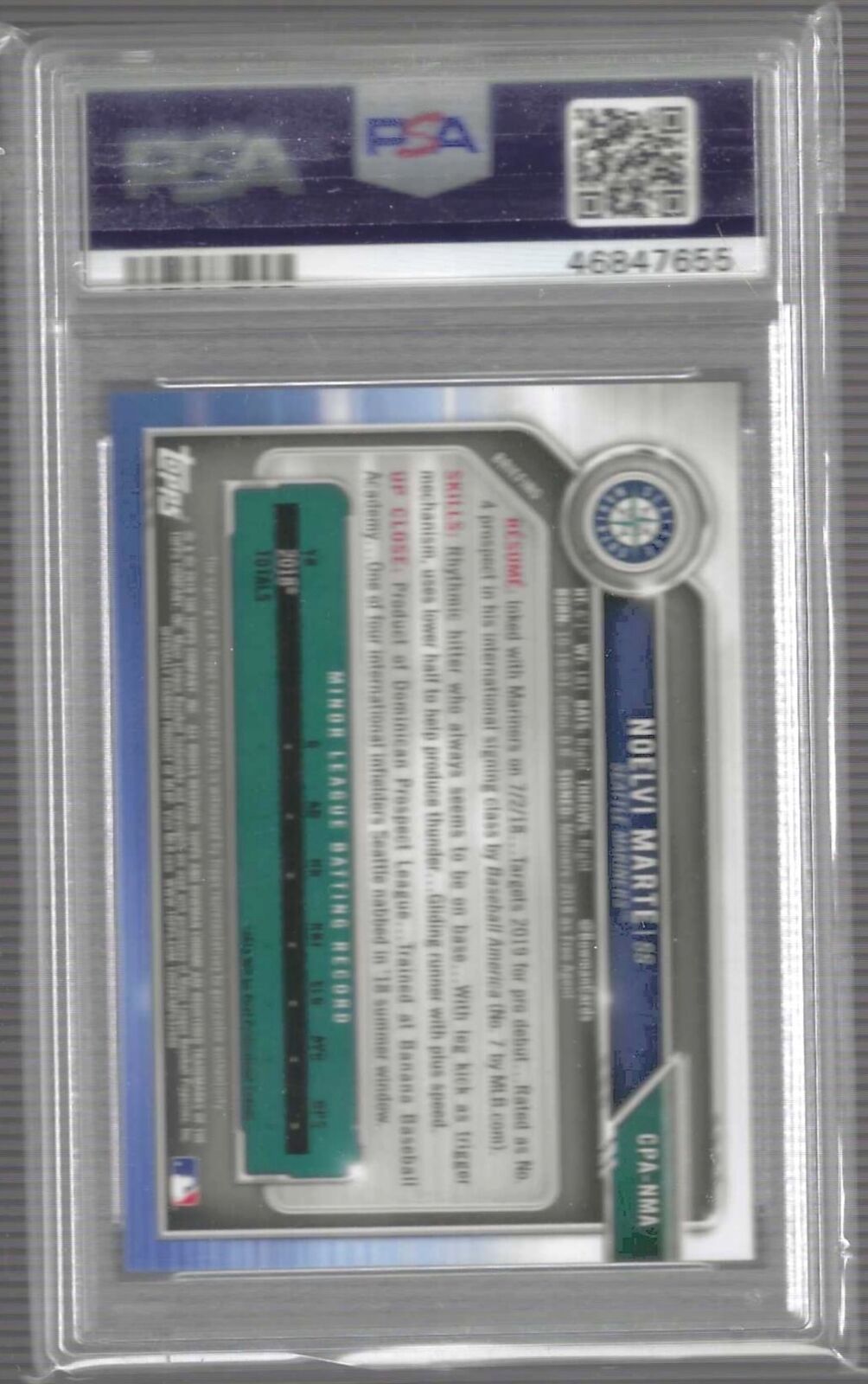 NOELVI MARTE 2019 BOWMAN CHROME 1ST PROSPECT AUTO #CPA-NMA PSA 9 MINT