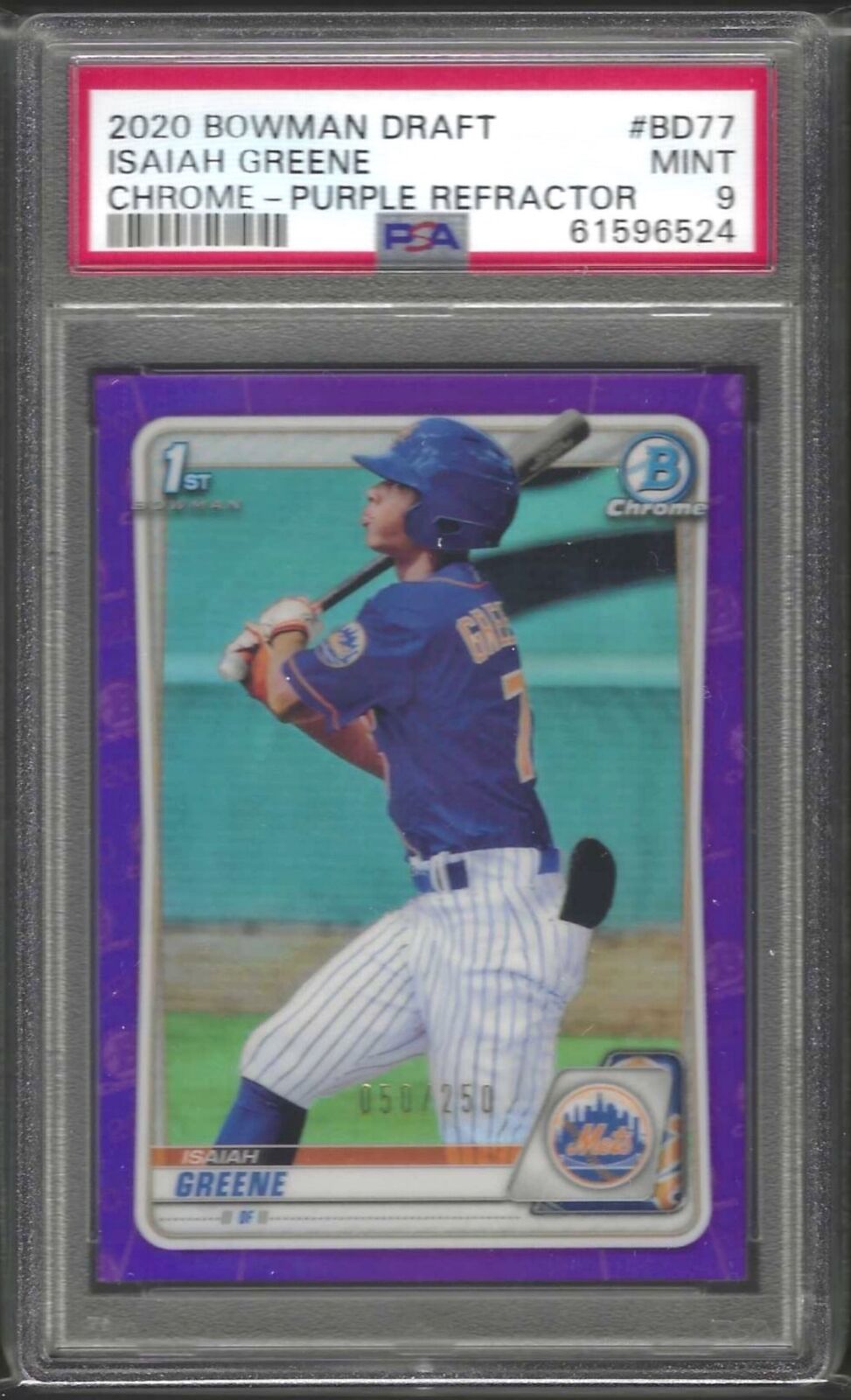 ISAIAH GREENE 2020 BOWMAN CHROME PURPLE REFRACTOR 1ST PROSPECT /250 PSA 9 POP 2
