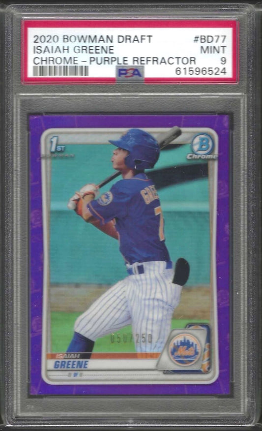 ISAIAH GREENE 2020 BOWMAN CHROME PURPLE REFRACTOR 1ST PROSPECT /250 PSA 9 POP 2