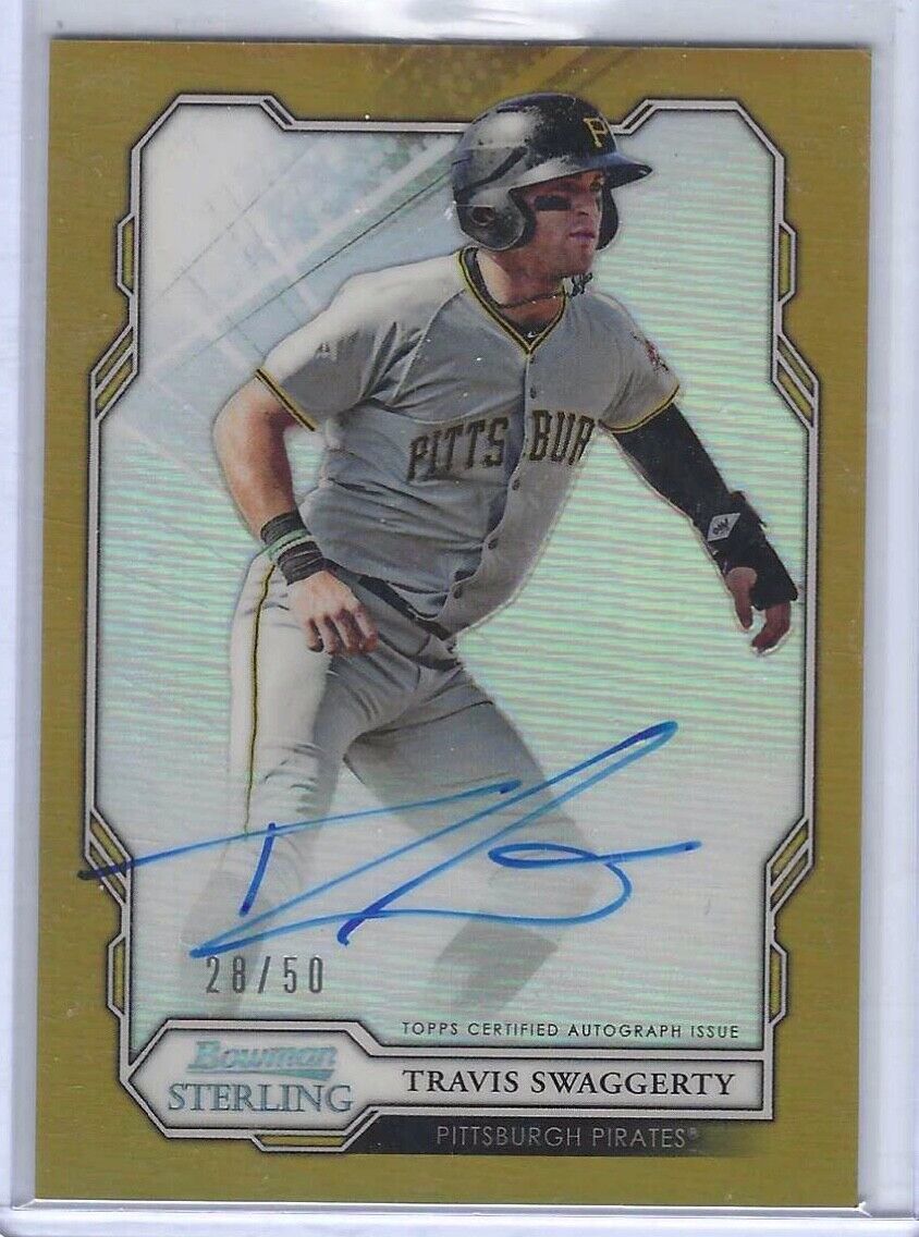 TRAVIS SWAGGERTY 2019 BOWMAN STERLING GOLD REFRACTOR PROSPECT AUTO #D 28/50