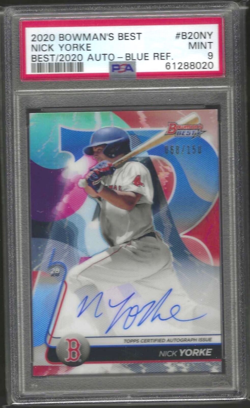 NICK YORKE 2020 BOWMANS BEST BLUE REFRACTOR PROSPECT AUTO /150 PSA 9 POP 4