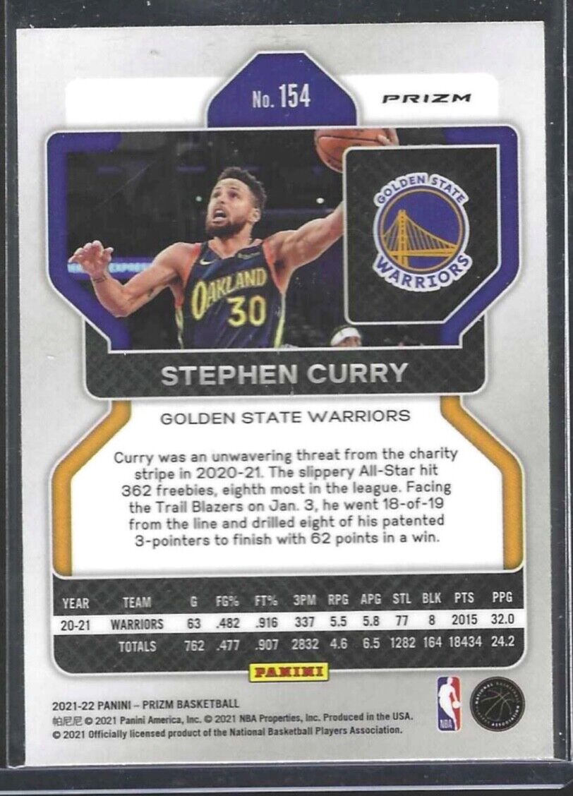 STEPHEN CURRY 2021-22 PANINI PRIZM SILVER PULSAR PRIZM #154